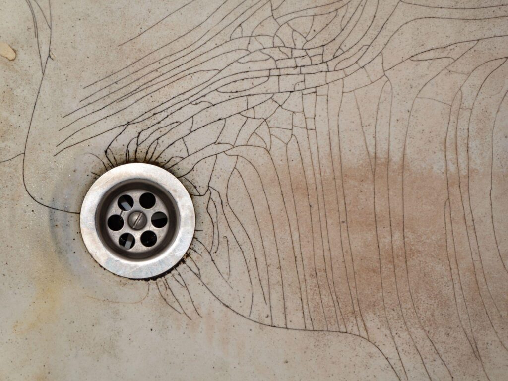 The old cracked and worn surface of the tub