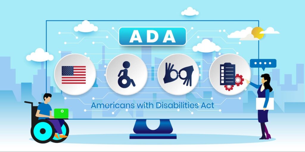 ADA Americans with disabilities act concept With icons. Cartoon Vector People Illustration.